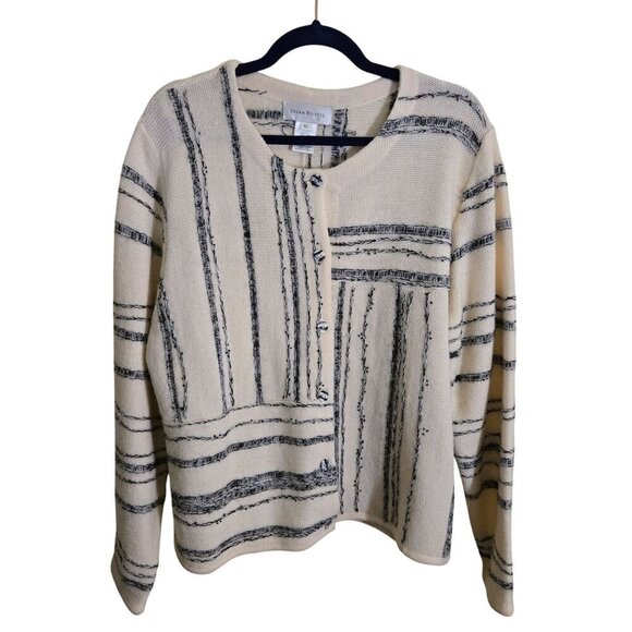 Susan Bristol Vintage Wool Unique Knit Black Cream Sweater Jacket Size XL - Picture 1 of 6